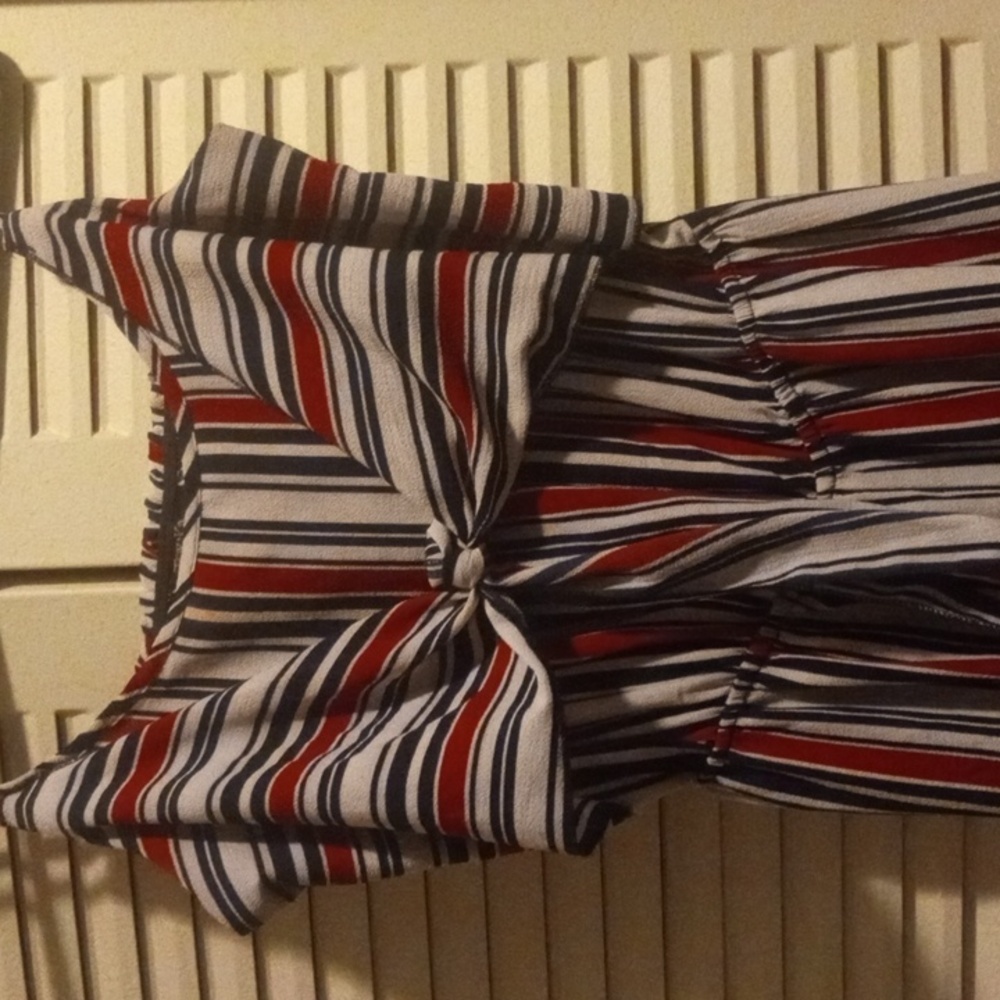 TOXIK JUMPSUIT RED WHITE AND BLUE MEDIUM HALTER W/ ADJ. STRAPS OPEN BACK